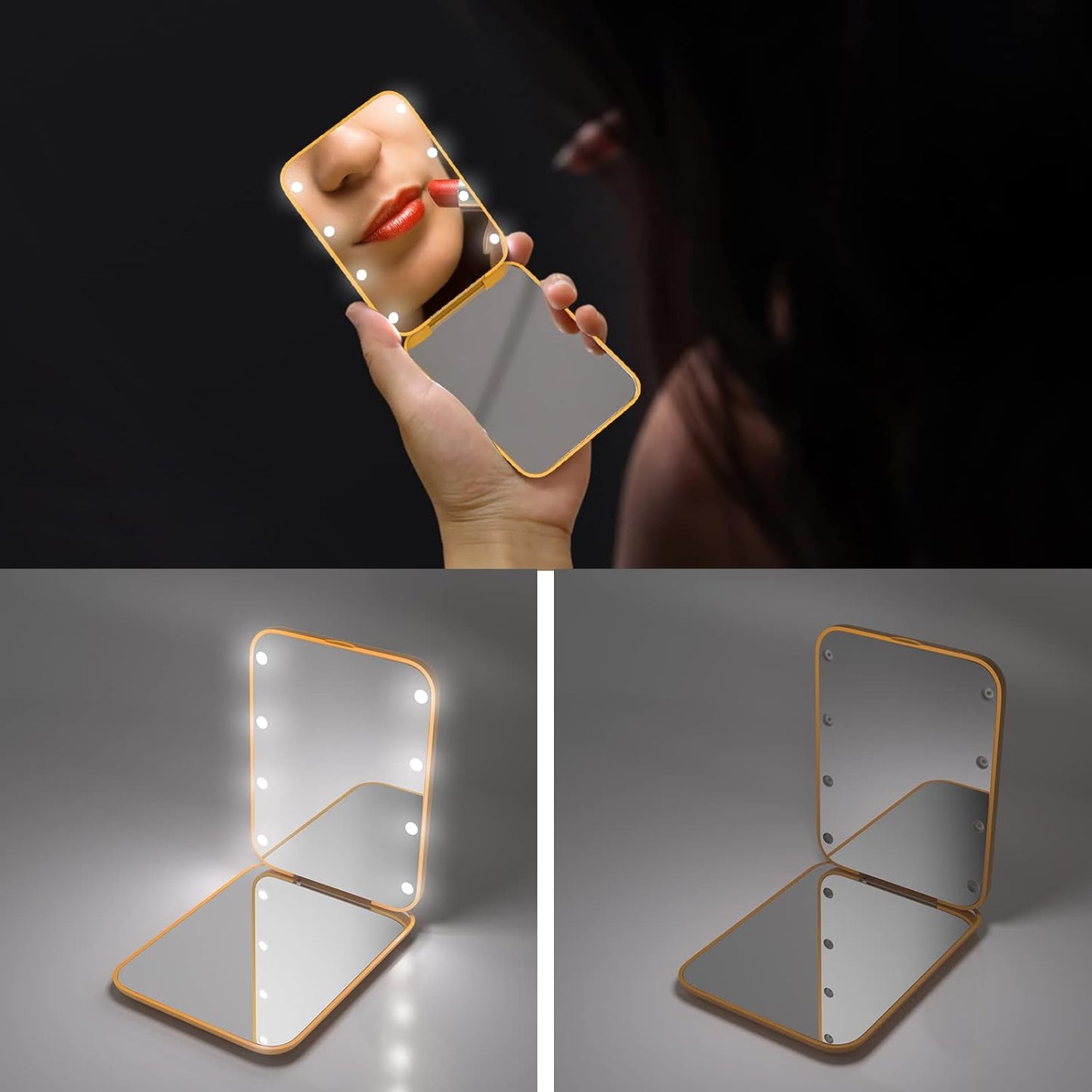 Quivy GlowPocket Mirror with LED lighting for flawless touch-ups and dual-sided magnification