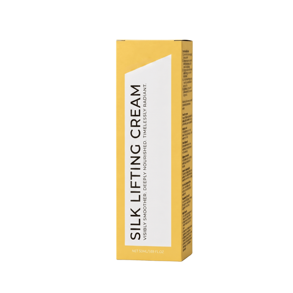 Silk Lifting Cream product packaging showcasing its firming and smoothing properties, ideal for everyday skincare.