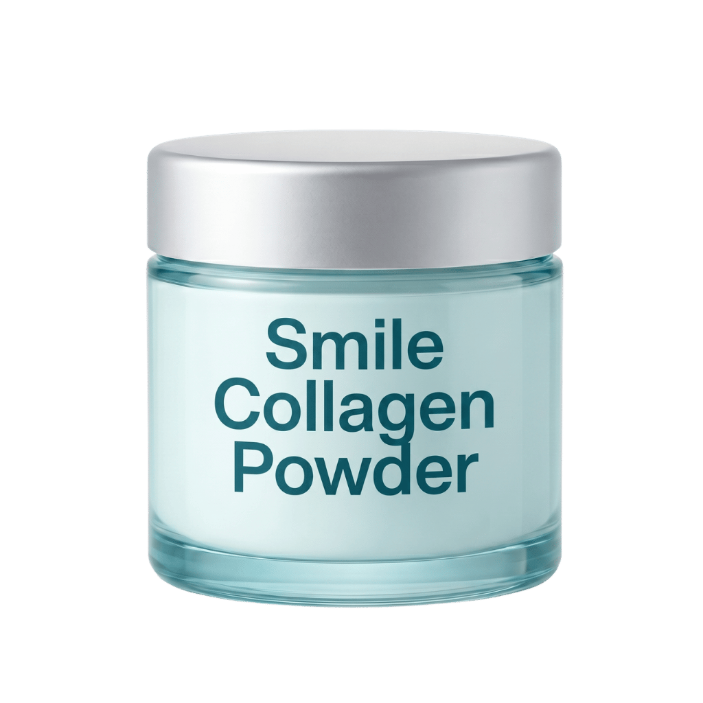 Smile Collagen Powder jar designed to enhance skin's natural glow and support a healthy complexion.