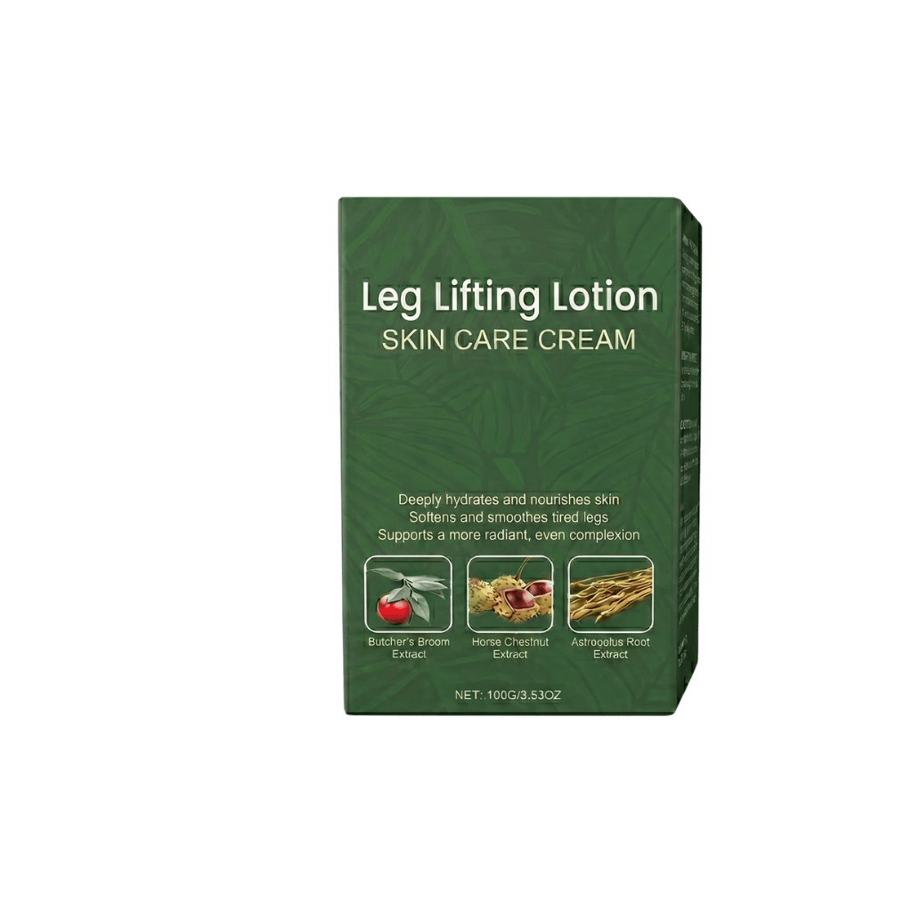 Luxe Leg Lifting Lotion skin care cream packaging with key benefits and ingredients highlighted.