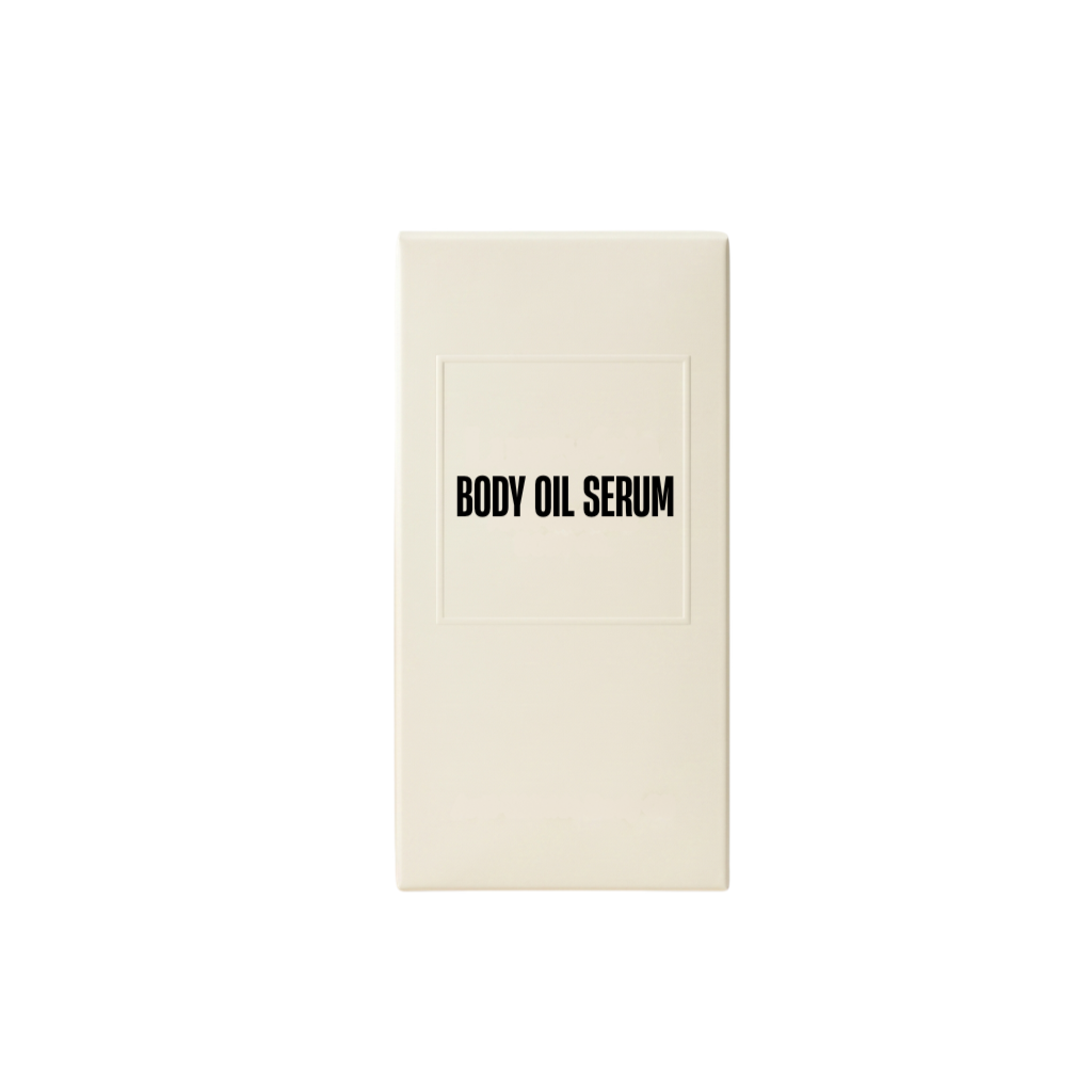 Body Oil Serum product packaging, showcasing elegant design for skin nourishment and hydration.