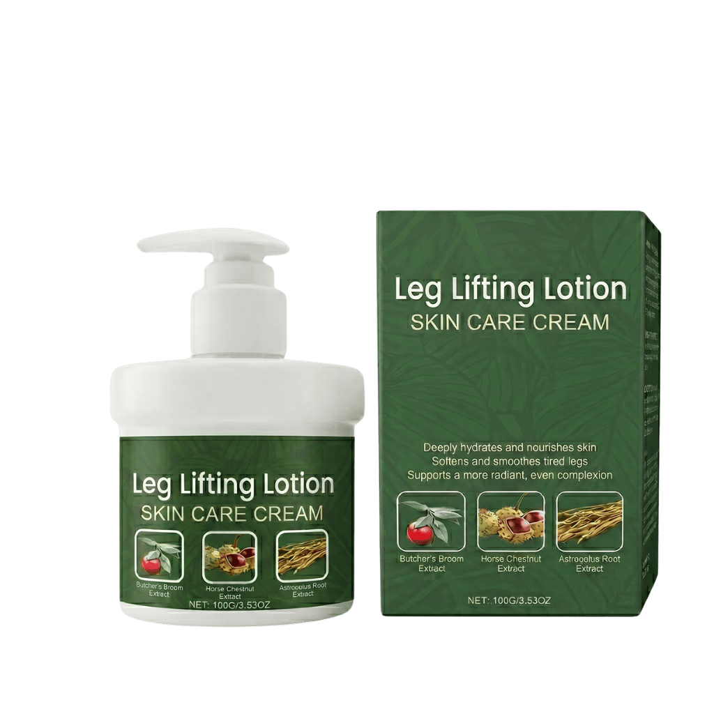Leg Lifting Lotion packaging and pump, promoting smooth and firm skin for rejuvenated legs.
