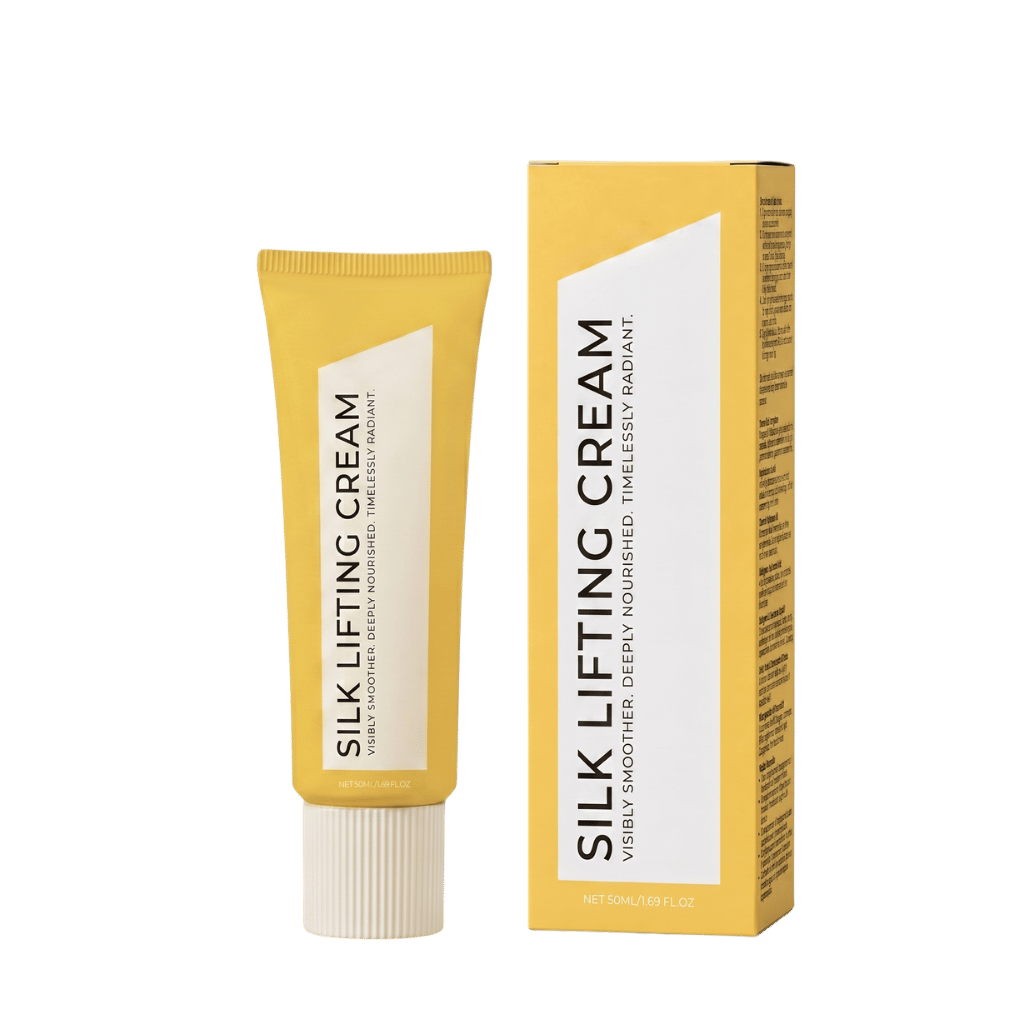 Silk Lifting Cream tube and box packaging for a firmer and smoother skincare solution.