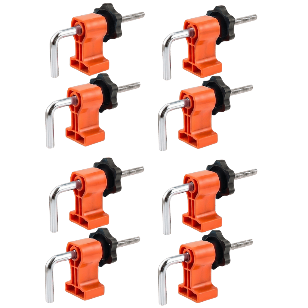 Set of eight durable Positioning Square Set clamps for woodworking and DIY projects.