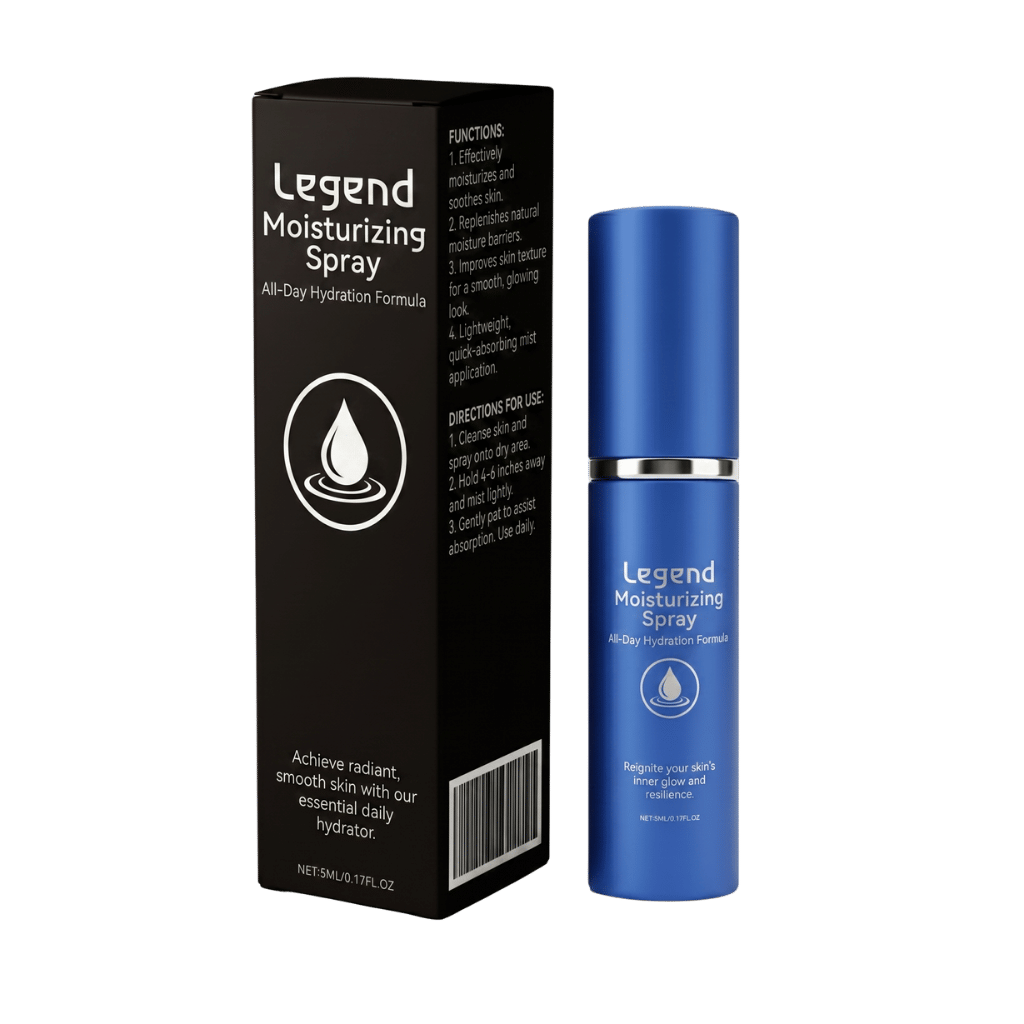 Legend Moisturizing Spray bottle and box, a skincare spray for all-day hydration and refreshed skin.