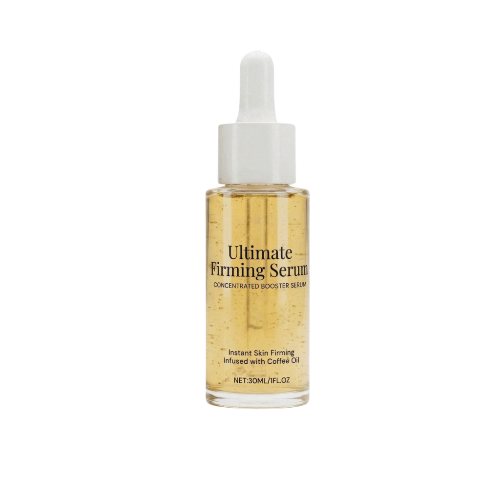 Ultimate Firming Serum in a glass bottle for a radiant complexion and smoother skin appearance.