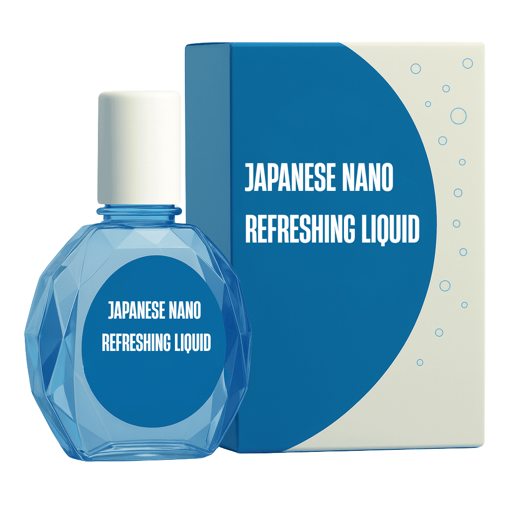 Japanese Nano Refreshing Liquid bottle and packaging with a polished and clean design.