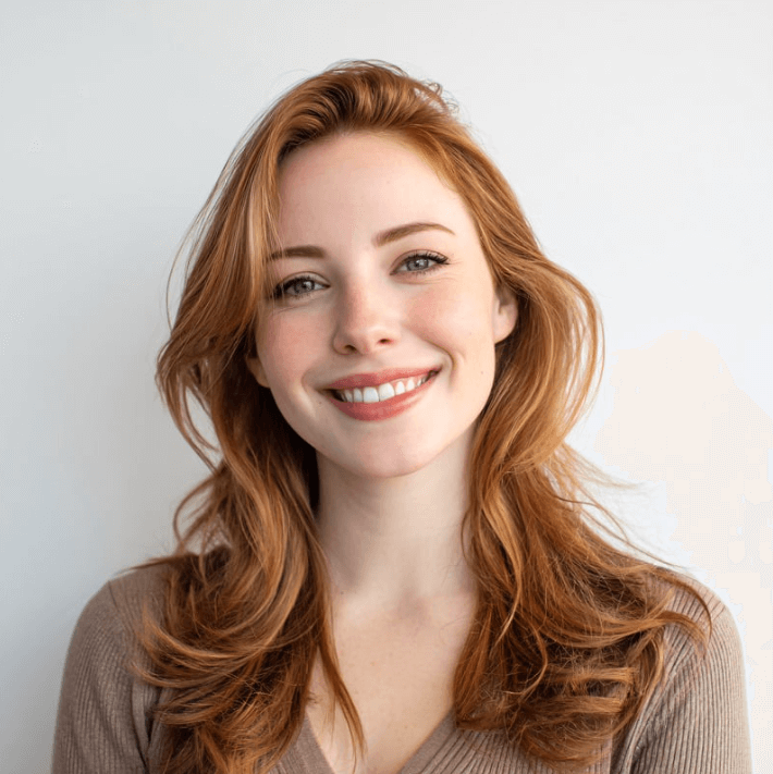 Smiling woman with bright smile showcasing Pure Whitening Strips for a polished look.