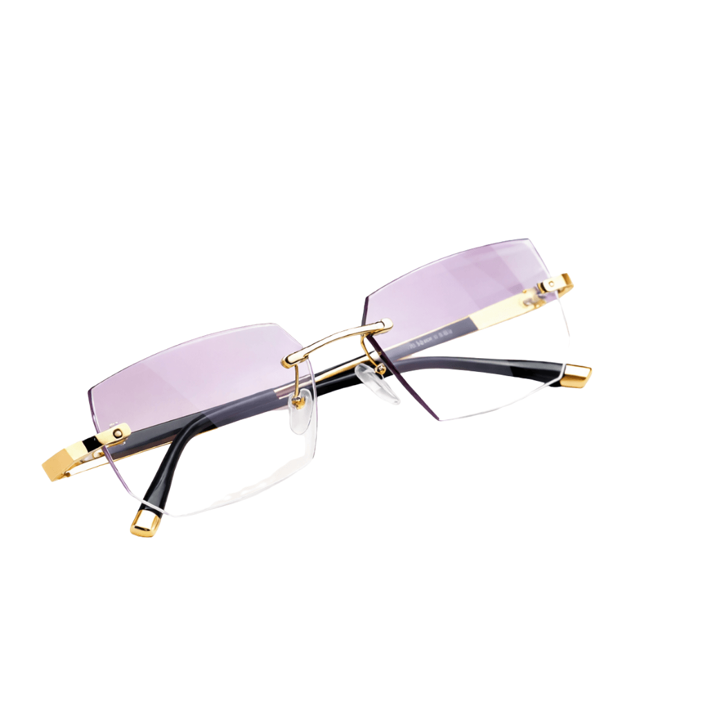 Ultra Restore Glasses with a stylish design featuring purple lenses and a gold accent for a modern look.