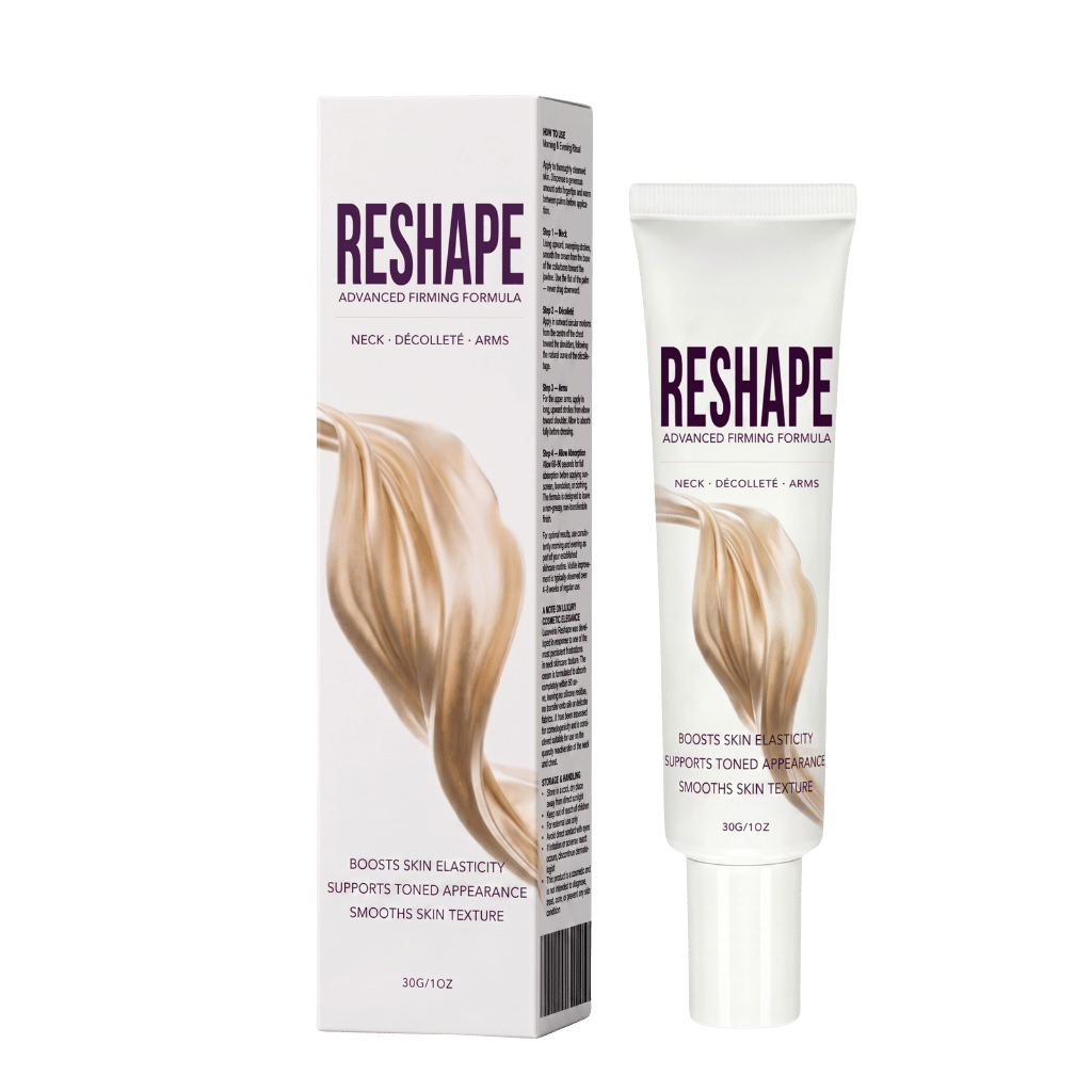 Premium Reshape Lifting Cream packaging and tube, promoting toned skin and improved elasticity for neck and arms.