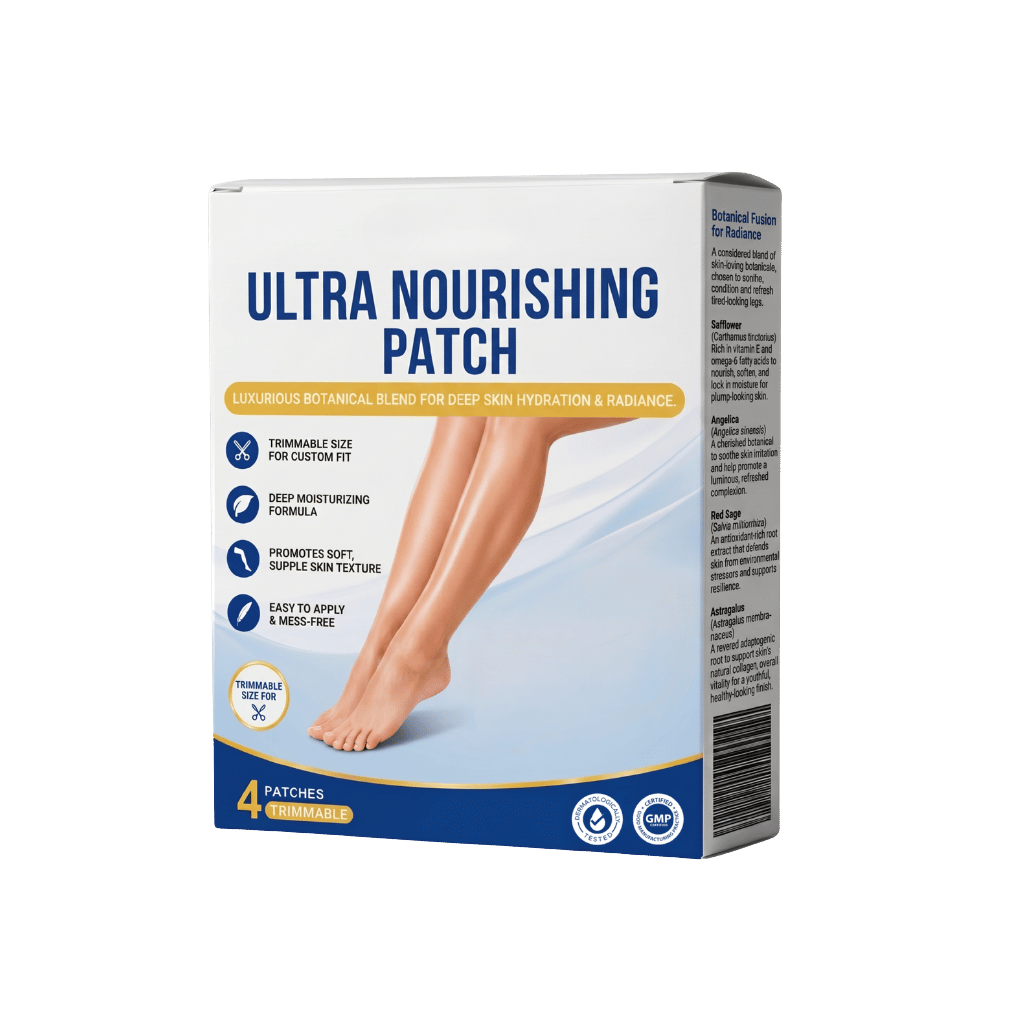 Ultra Nourishing Patch packaging showcasing product benefits for skin hydration and smooth texture.