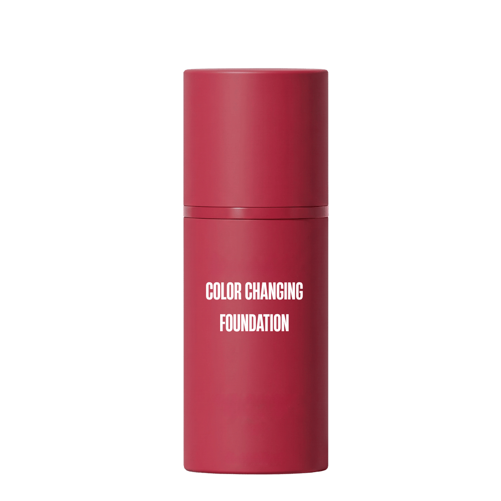 Color Changing Foundation in a stylish red container for smooth, even skin.