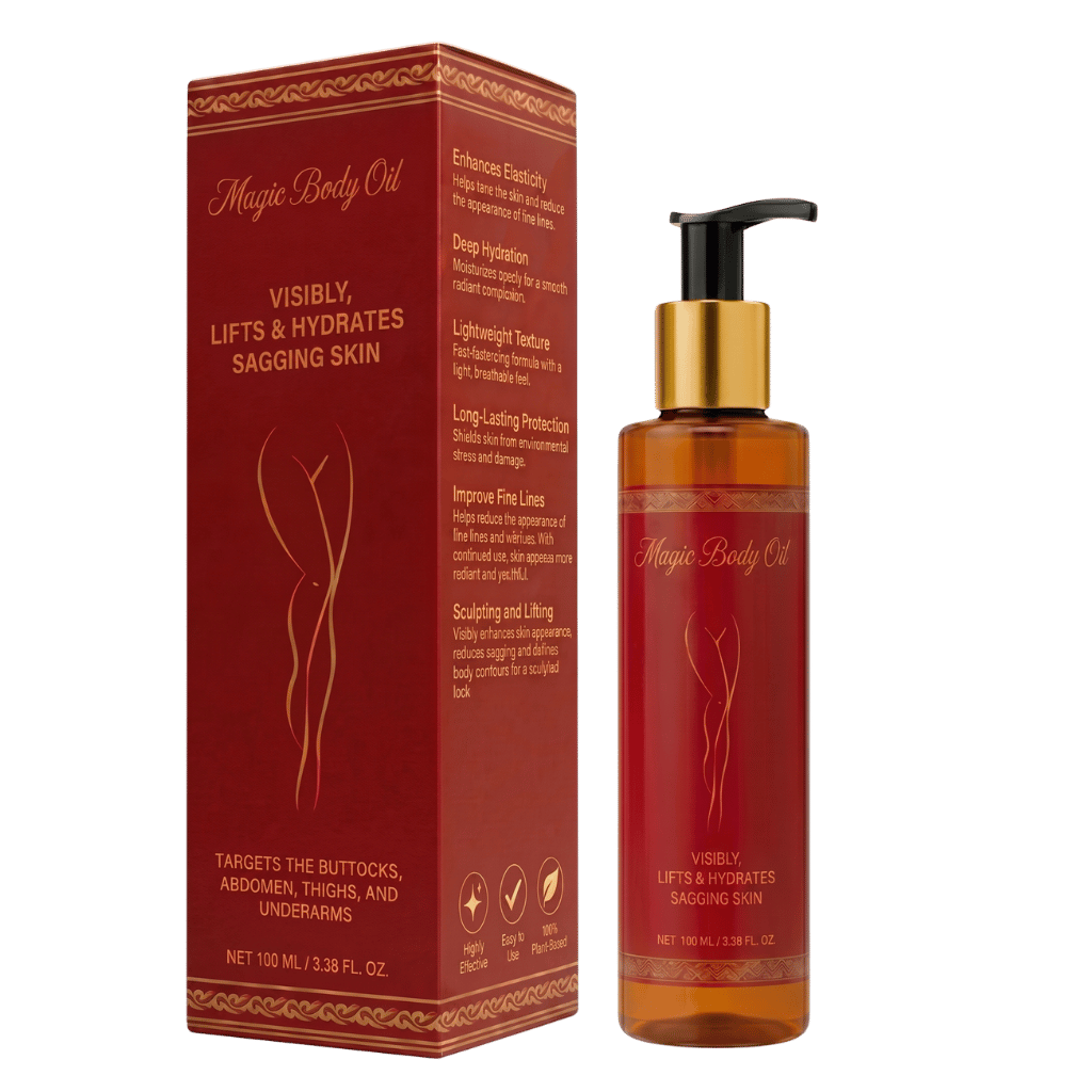 Ultra Body Oil in a bottle with a box, designed to lift and hydrate sagging skin.