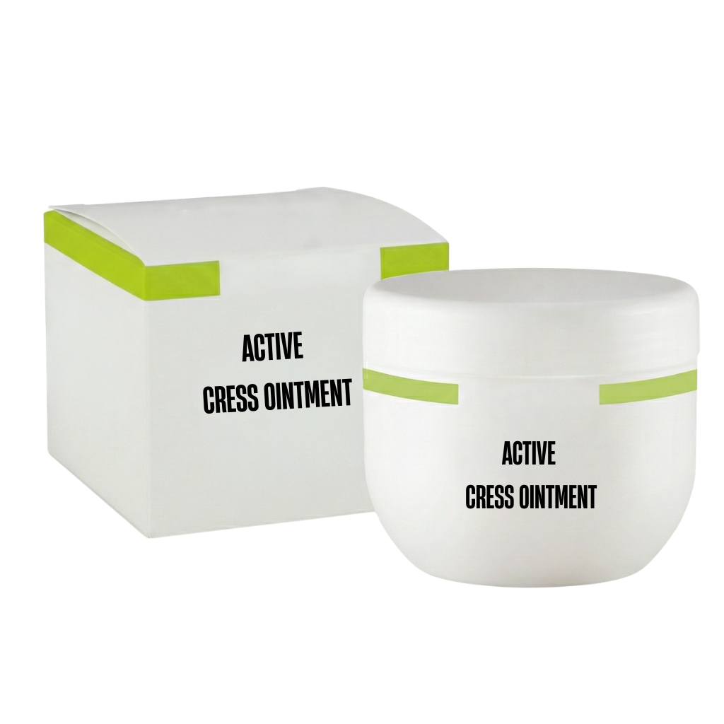 Active Cress Ointment in a jar and box packaging, ideal for enhancing skin clarity and hydration.