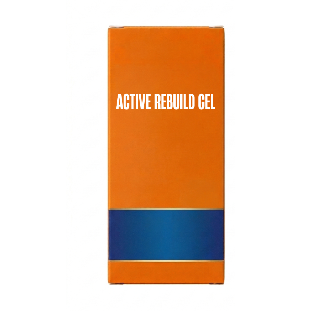 Packaging of Active Rebuild Gel showcasing its vibrant orange design and clear product label.