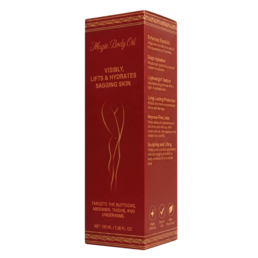 Ultra Body Oil packaging that visibly lifts and hydrates sagging skin, enhancing elasticity and improving fine lines.