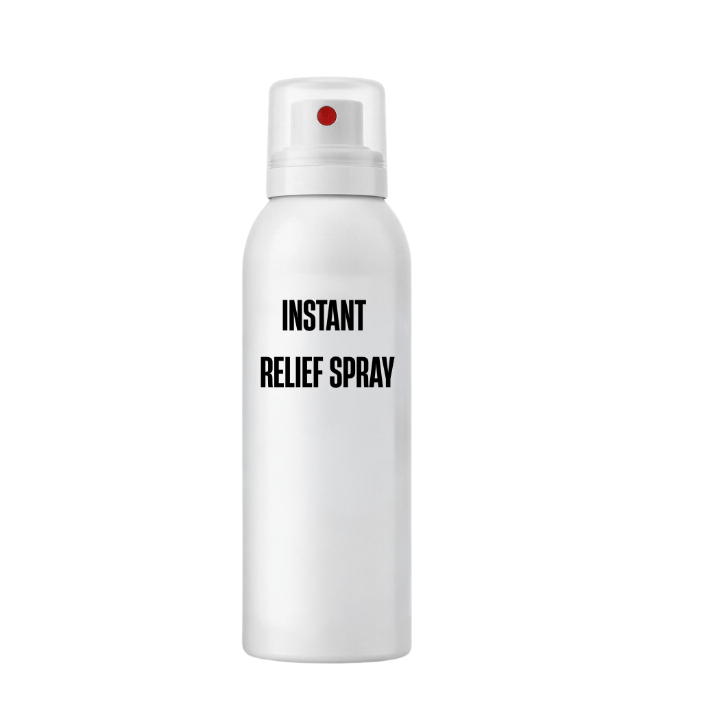 Instant Relief Spray bottle for refreshing and calming uneven skin, promoting a healthy glow.