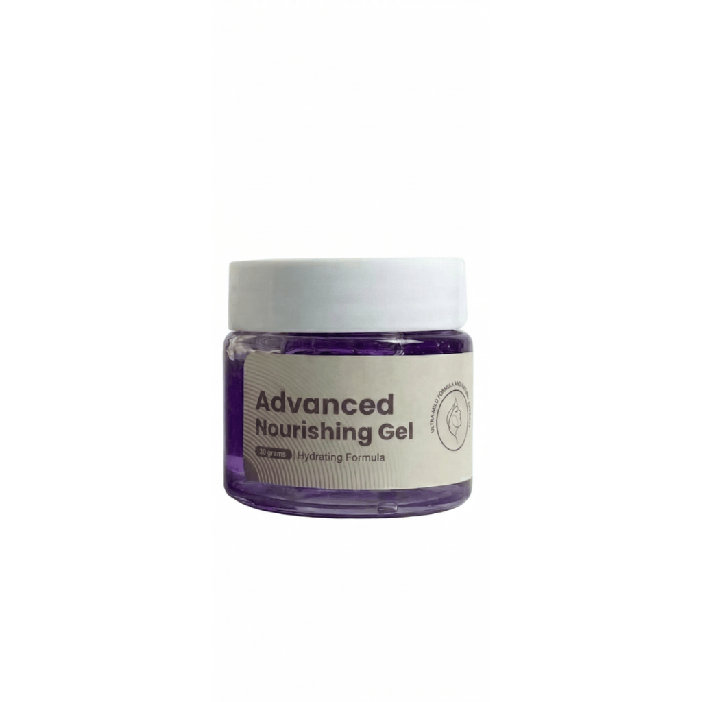 Daily Advanced Nourishing Gel in a clear jar with a white lid, showcasing its hydrating formula.