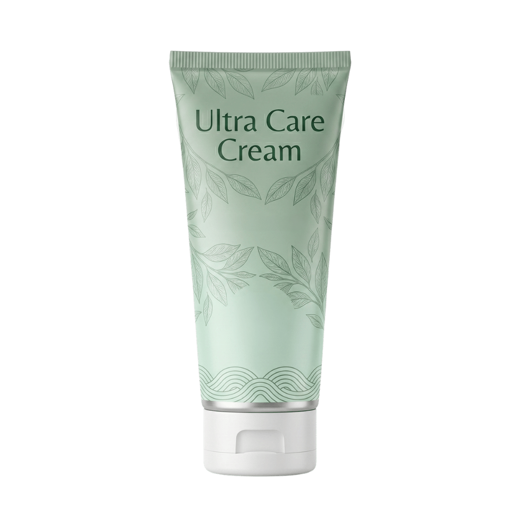 Ultra Care Cream tube with a botanical design, perfect for moisturizing skin and enhancing daily beauty routines.