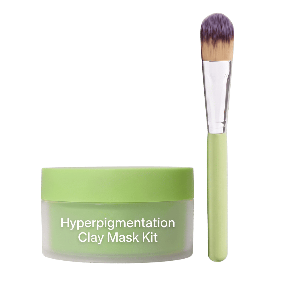 Hyperpigmentation Clay Mask Kit with applicator brush for radiant skin and even tone.