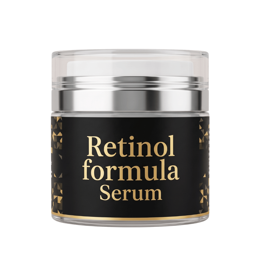 Retinol formula Serum in a sleek jar, designed for smoother, nourished skin and daily beauty care.