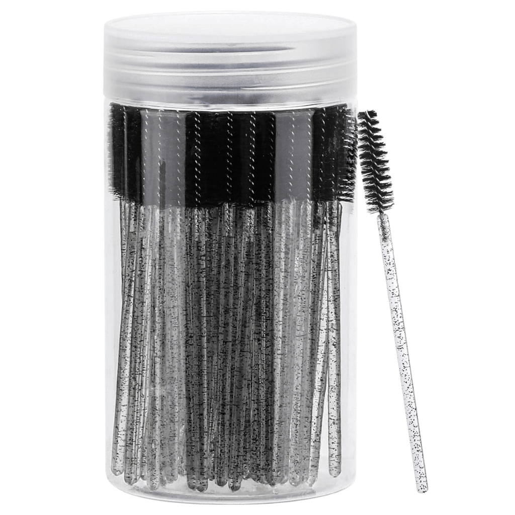 Disposable Mascara Wands - low weight in clear container with soft bristle brushes for grooming lashes and brows.