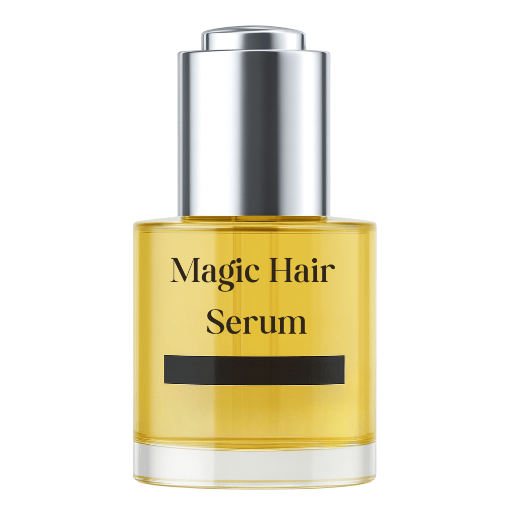 Bottle of Ultimate Hair Serum with a sleek design for shiny, smooth, well-groomed hair.
