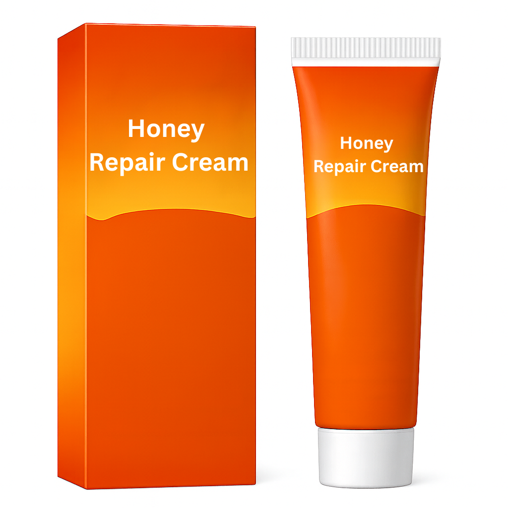 Honey Repair Cream packaging and tube displaying the product name for skincare.