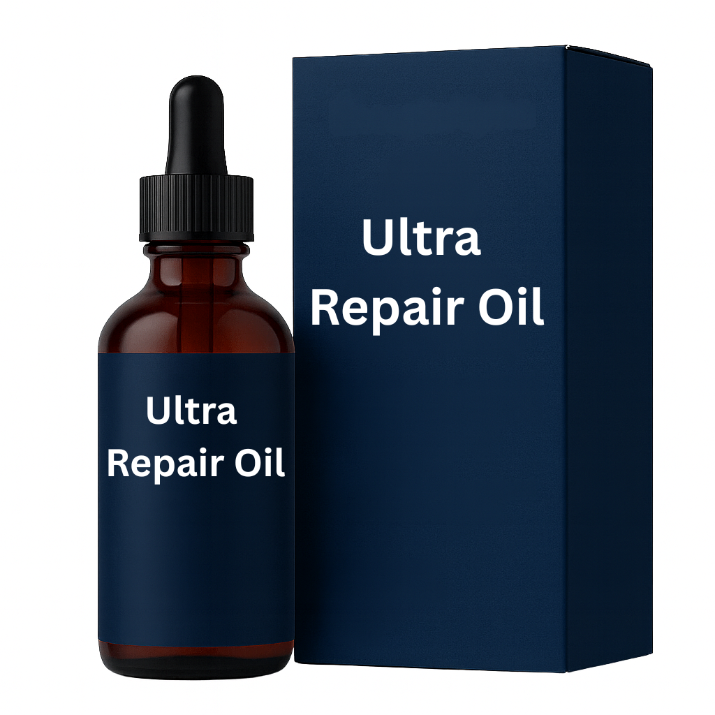 Bottle of Ultra Repair Oil with a dark packaging, showcasing its beauty-focused skincare formula.
