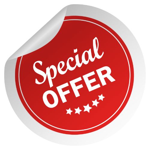 Red circular sticker with text 'Special Offer' promoting a limited-time deal.
