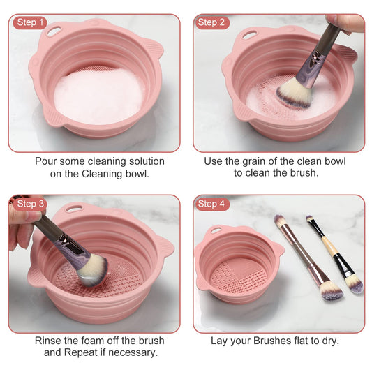 Step-by-step guide for using the Quivy CleanBowl to clean makeup brushes effectively.