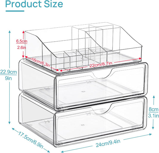 Quivy ClearStack makeup organizer dimensions and product size guide for beauty essentials.