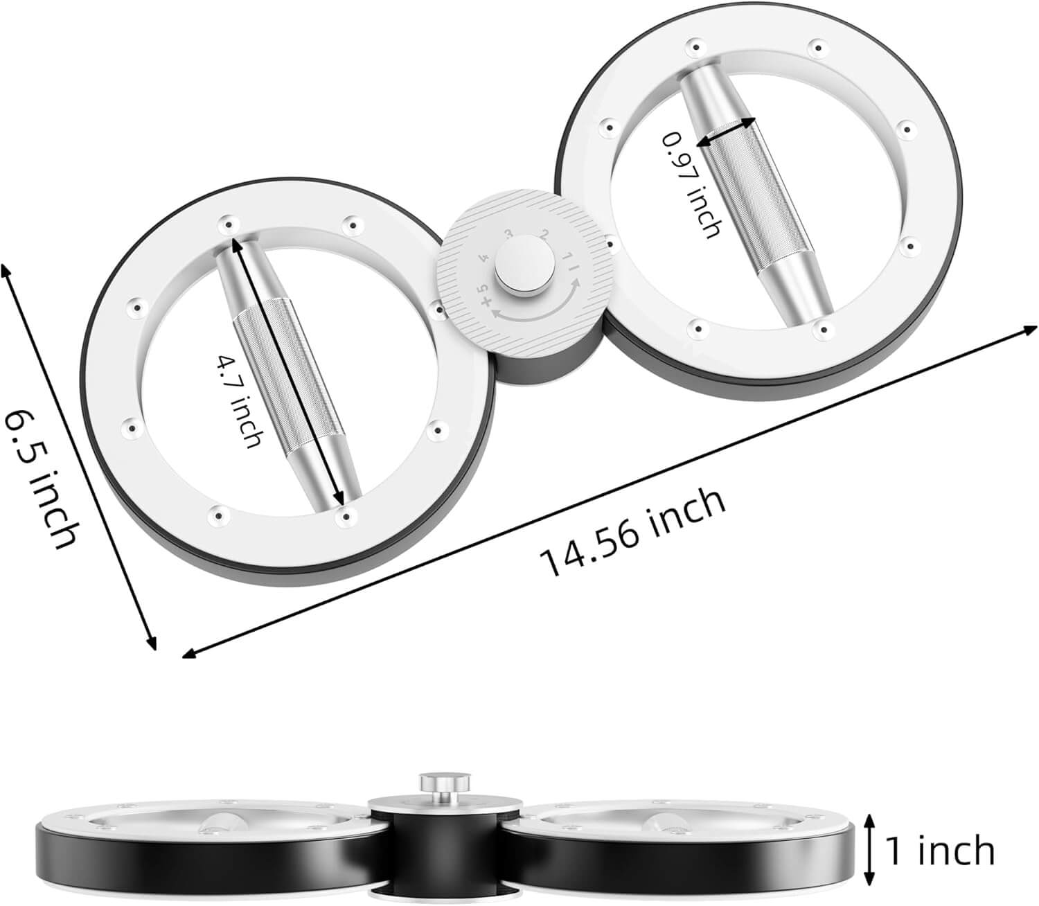 Quivy FlexOrb dimensions showing length of 14.56 inches, height of 6.5 inches, and width of 1 inch for targeted strength training.