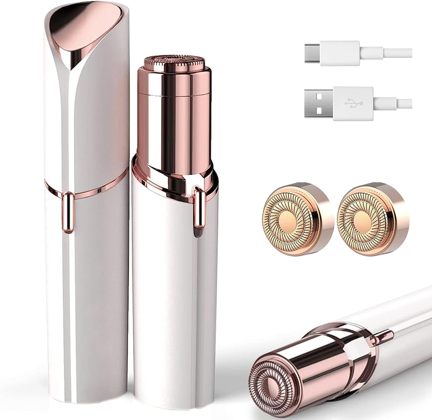 Quivy SmoothErase facial hair remover with USB charger and double-ring blade system for painless hair removal.