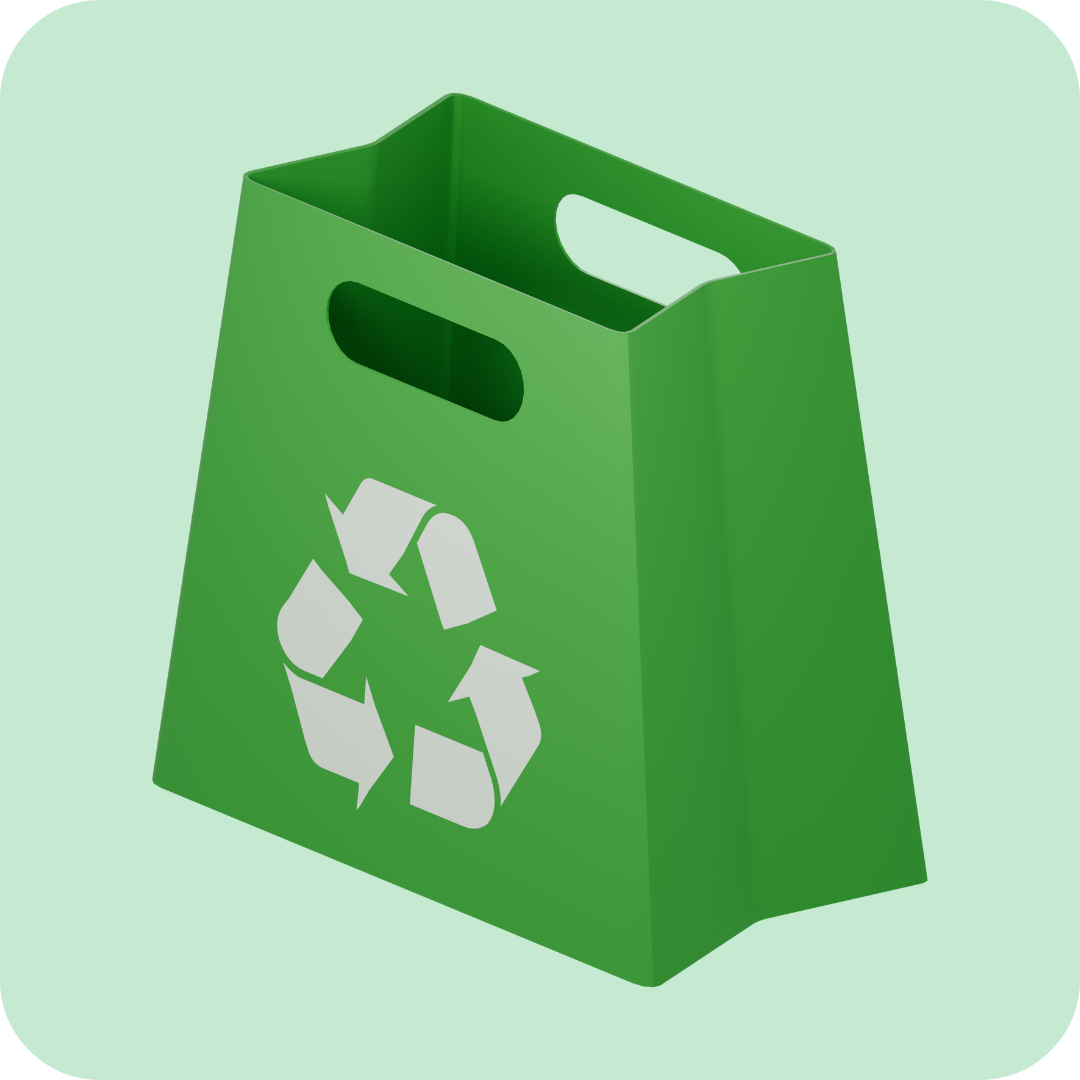 Eco-Friendly Packaging green reusable bag with recycling symbol for sustainable shopping.